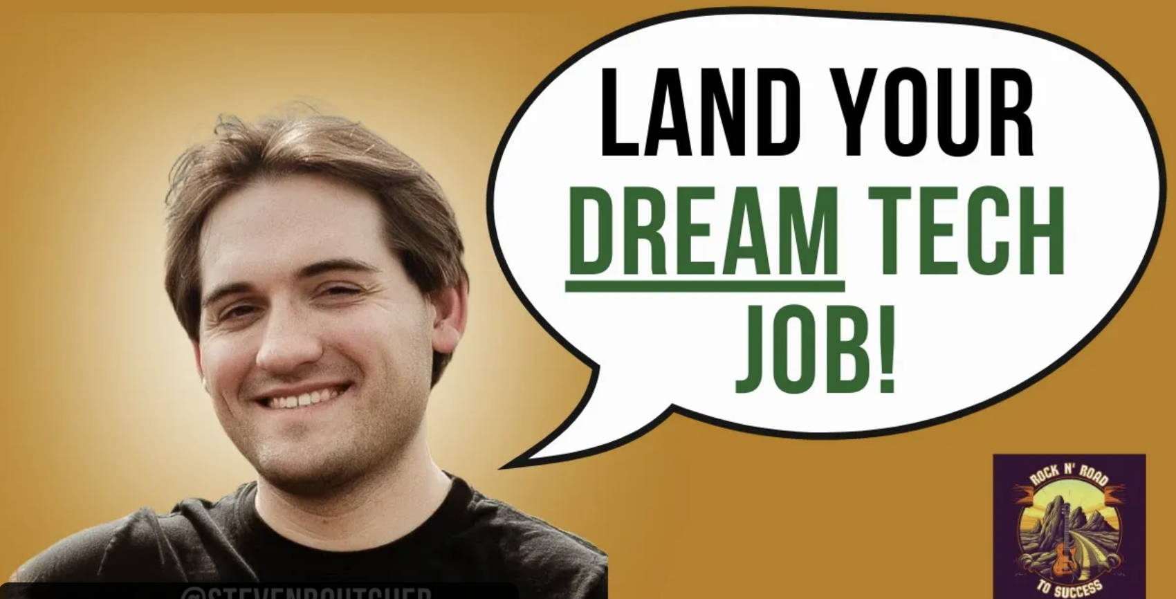 Video thumbnail with my selfie and a speech bubble saying 'Land your dream job in tech'